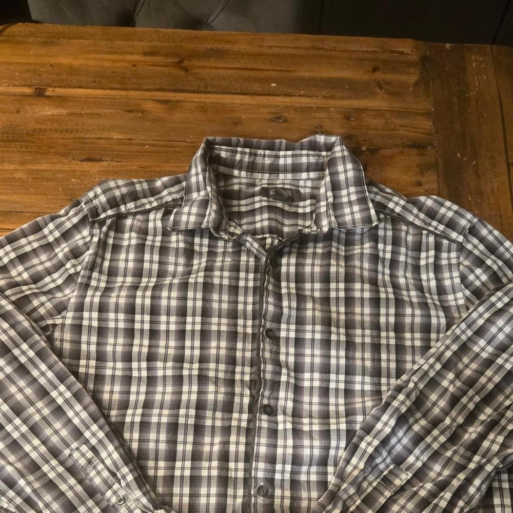 Structure Mens Plaid Button Down Shirt Grey Black White Long Sleeve Casual Large
